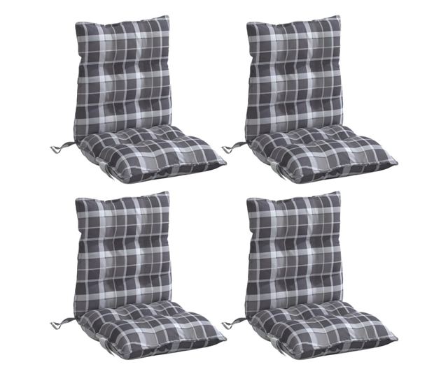 4 db szürke kockás oxford szövet alacsony háttámlájú székpárna