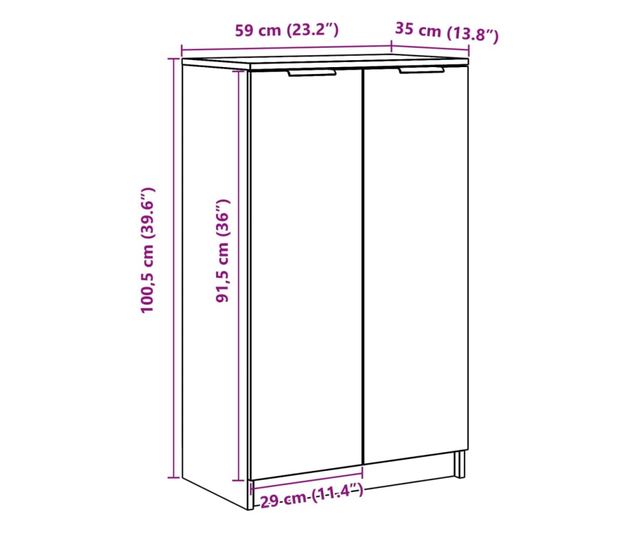 antik fa színű szerelt fa cipőszekrény 59 x 35 x 100,5 cm