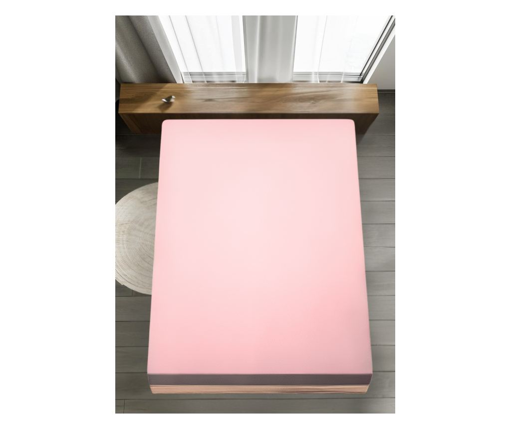 Cearsaf de pat cu elastic Majoli Bahar Home Collection, 100% bumbac ranforce 144TC, 140x200+30 cm, Roz - 4