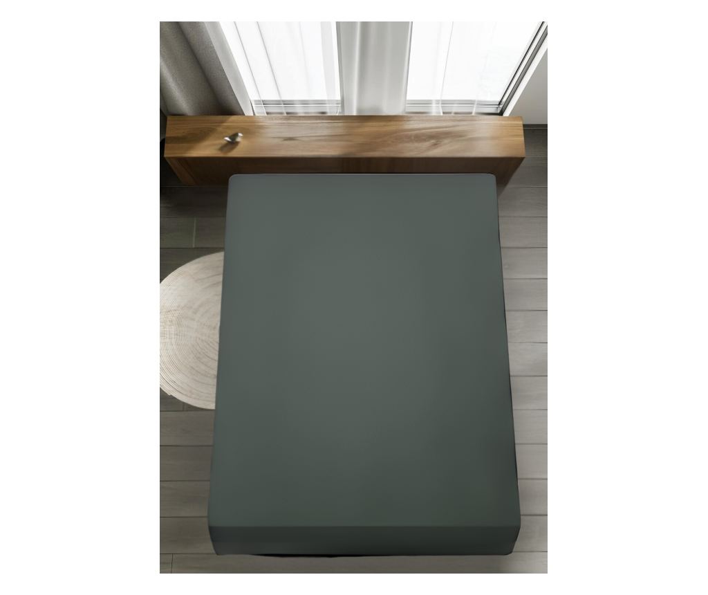 Cearsaf de pat cu elastic Majoli Bahar Home Collection, 100% bumbac ranforce 144TC, 180x200+30 cm, Gri antracit - 3