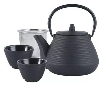 Fierbător din fontă cu 2 căni Kinghoff KH 1846, 1 l, Filtru, Inducție, Negru