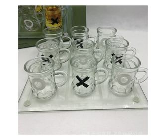 Tablă de Joc X și O eMazing, cu Mini Halbe din Sticlă, 25 x 25 cm, Ideală pentru Petreceri, Decor, Transparent