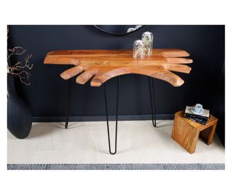 Konzolni stolić, drvo, metal, crna, boja drva, 104x52x80 cm