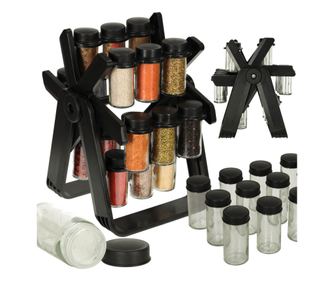 Organizator de condimente cu 18 containere cu suport rotativ pentru bucatarie, culoare neagra