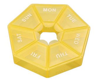 Cutie separator medicamente cu zilele saptamanii, Plastic, 7 compartimente, Galben