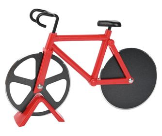 Cutit pizza creativ in forma de bicicleta, cu suport pentru cutit, 19 x 12.5 cm, otel/PP, negru
