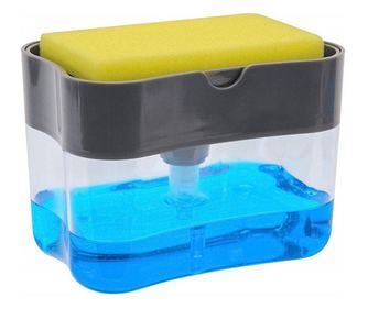 Dozator Cyrax, Dispenser 2 in 1 pentru Detergent Lichid de Vase sau pentru Obiecte Sanitare cu Suport pentru Burete de Bucatarie