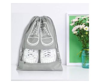 Sac depozitare incaltaminte, pentru voiaj sau depozitare, rezistent la praf, compatibil cu masina de spalat, 27 x 36 cm, gri des