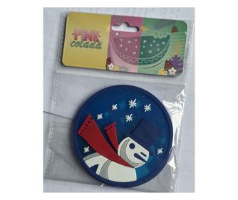 Suport pentru Pahar, Model Om de Zapada, PVC, Diametru 10 cm, Albastru