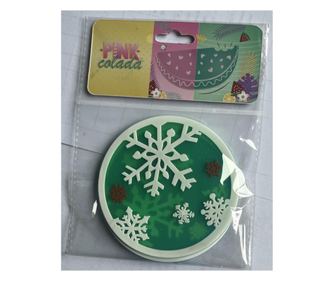 Suport pentru Pahar, Model de Craciun Fulg de Nea, PVC, Diametru 10 cm, Verde