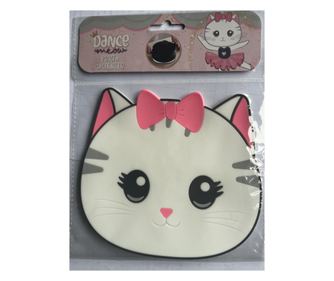 Suport pentru Pahar, Model Pisicuta, PVC, Dimensiuni 15.5x15.5 cm, Alb/Roz