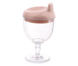 Pahar din Plastic Transparent cu Picior, Cyrax, pentru Copii, 14 x 7.7 cm, cu Cioc Antiscurgere, + 3 Ani, Fara Maner, Roz