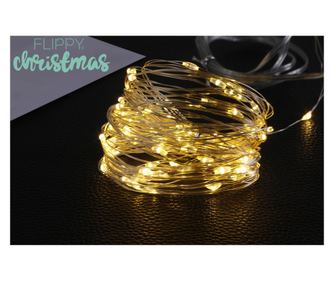 Instalatie Craciun, 10 metri, 100 LED-uri, alb cald, telecomanda 8 functii, USB, fir cupru, liniar, interior/exterior, Flippy