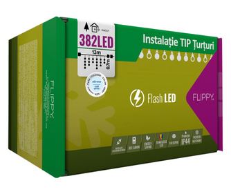 Instalatie Craciun, 13 m, 382 Led-uri ,Franjuri, Alb rece, Flash, Transformator, Interconectabila, Prelungitor 5 m inclus, Fir N