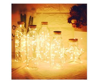 Instalatie de Craciun, Liniara, 20 m, Baterii, 200 LED-uri, Alb Cald, Fir Cupru, 2 Jocuri de Lumini, Interior/Exterior Flippy