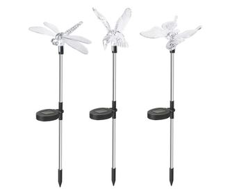 Set 3 Lampi Solare LED tip pasare-fluture-libelula, Inaltime 43 cm, Multicolor