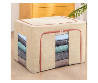 Összecsukható tárolódoboz, 24 L, pamut és len, 40x30x20 cm, 2 ablak, elülső és oldalsó, 2 cipzáras hozzáférési ajtó