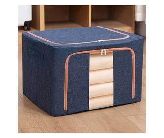 Cutie de Depozitare Pliabila, 66 L, din Bumbac si In, 50x40x33 cm, Fereastra Frontala, 2 Usi de Acces cu Fermoar Bidirectional,