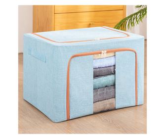 Cutie de depozitare pliabila, Cu fermoar, 100 L, Textil, 60x42x40 cm, Cadru Metalic, Suport Baza Stabil din Plastic, Bleu