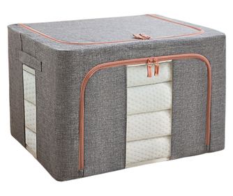 Cutie de depozitare pliabila, Cu fermoar, 100 L, Textil, 60x42x40 cm, Cadru Metalic, Suport Baza Stabil din Plastic, Gri, Cu dou