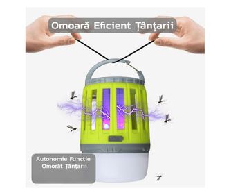 Lampa UV antiinsecte anti muste, anti tantari, Conectare la priza prin USB, portabil, 3.7 V, 200 lumeni, 8.5 x 13.3 cm, Verde