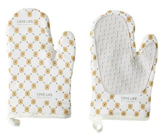 Set 2 manusi cuptor manusa de bucatarie, rezistenta 330 grade, textil si cauciuc, 26.5x18 cm, alb