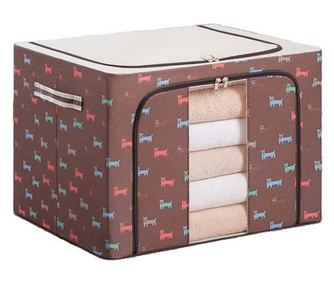 Cutie de Depozitare Pliabila, cu Fermoar, 100 L, Textil, 60x42x40 cm, O Fereastra, Cadru Metalic, Suport Baza Stabil din Plastic