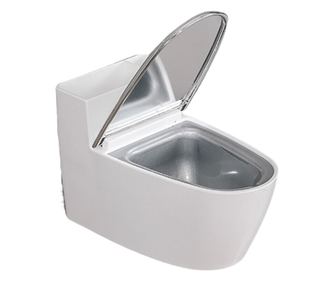 Kreativní popelník Flippy, tvar toalety, stříbrné víko, materiál ABS a nerezová ocel, 12,5 x 9,8 x 8,4 cm, upevnění pomocí L