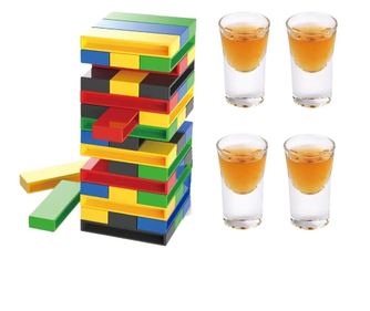 Igra za piće Flippy, plastični Jenga toranj, s 4 čaše za shot, +18 godina, višebojno