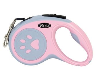 Lesa Automata Retractabila, pentru Caini, 3m, 20 kg, ABS/Nylon, Roz/Gri, 8x12x4 cm