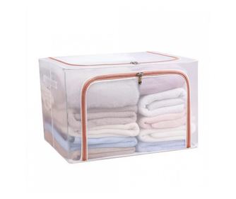 Cutie de Depozitare Pliabila, Cu Fereastra si Fermoar Dublu Rosu, 66 L, Textil, 50x40x33 cm, Cadru Metalic, Impermeabila, Transp