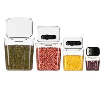 Set 4 Recipiente Depozitare Alimente, pentru Organizare Bucatarie, cu Inchidere Ermetica, Transparent, Plastic fara BPA, Compati