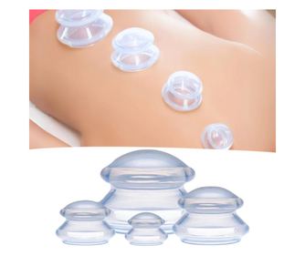Set 4 ventuz za cupping, Flippy, za anticelulitno masažo, iz silikona, prozorno belo