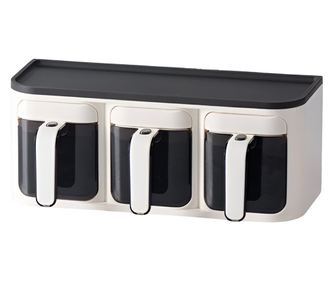 Cutie de Depozitare a Condimentelor, Cyrax, de Uz Casnic, Montare pe Perete, 3 Compartimente, 25.8 x 13.6 x 10.5cm, Alb-Negru