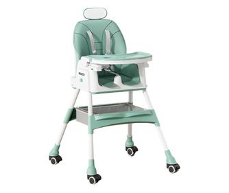 Scaun de Masa pentru Bebelusi si Copii Cyrax, cu Roti, cu Tetiera, Telescopic, Pliabil, Masuta Reglabila, Suport Picioare, Scaun