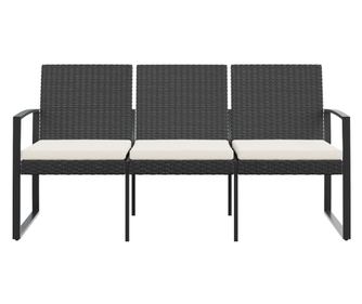 Vrtna klupa s 3 sjedala, s jastucima, crna, PP ratan