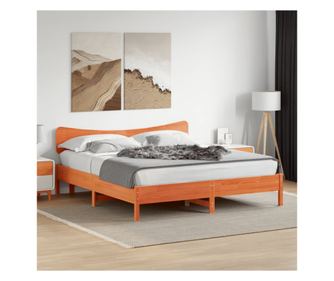 Ágykeret matrac nélkül, viaszolt barna 200x200 cm tömör fenyőfa