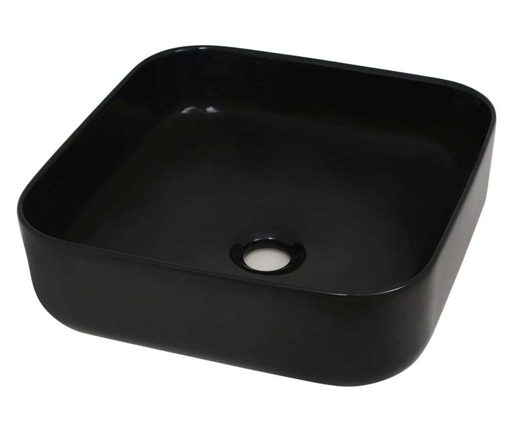vidaXL Chiuvetă de baie din ceramică, pătrată, negru, 38x38x13,5 cm