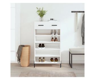 Παπουτσοθήκη λευκή γυαλιστερή, 60x35x105 εκ., από ξύλο μηχανικής κατεργασίας