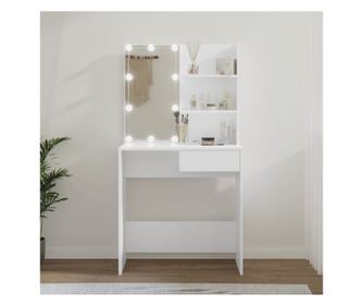 Тоалетка с LED, бяла, 74,5x40x141 см