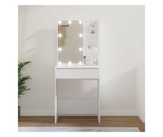 Тоалетка с LED, бяла, 60x40x140 см