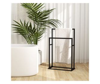 Свободностояща поставка за кърпи, черна, 48x24x78,5 см, желязо
