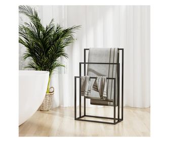 Свободностояща поставка за кърпи, черна, 48x24x79 см, желязо