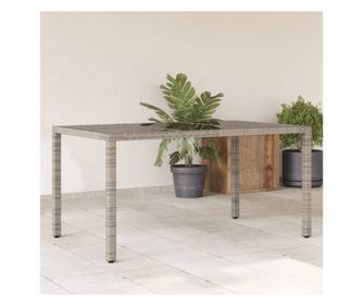 Градинска маса със стъклен плот сива 150x90x75 см полиратан