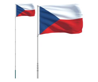 vidaXL Steag Cehia și stâlp din aluminiu, 5,55 m