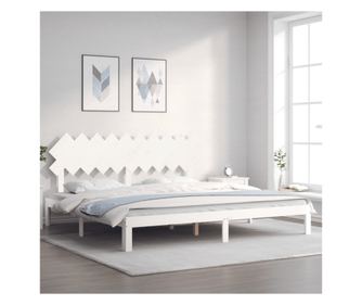 Рамка за легло с табла 200x200 см, бяла, масивна дървесина