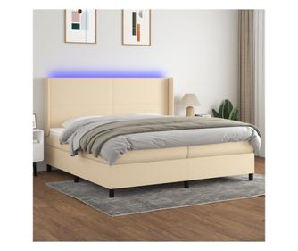 Легло с пружини, матрак и LED, кремаво, 200х200 см, текстил