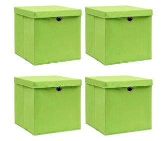 Кутии за съхранение с капаци 4 бр зелени 32x32x32 см плат