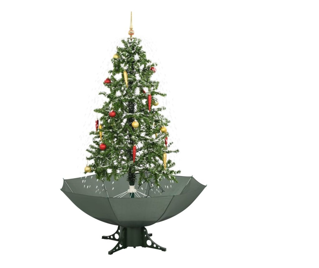 vidaXL Christmas Tree with Snowfall and Umbrella Base, Green, 170 cm