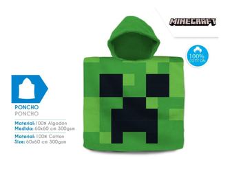 Poncho pentru copii Minecraft, 60x120cm Verde 60 x 120 cm